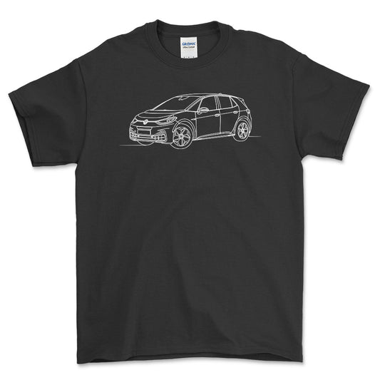 Volkswagen VW ID.3 - One Line Style Unisex T-Shirt-Beklædning-vw-Sort-S-Forside-Garage Culture Shop- garage - man cave - merchandise