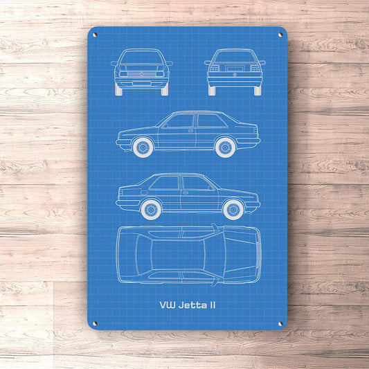 Volkswagen VW Jetta II 2 Door Blueprint Skilte, Musemåtte, Dørmåtte-Blueprint-VW-Garage Culture Shop- garage - man cave - merchandise
