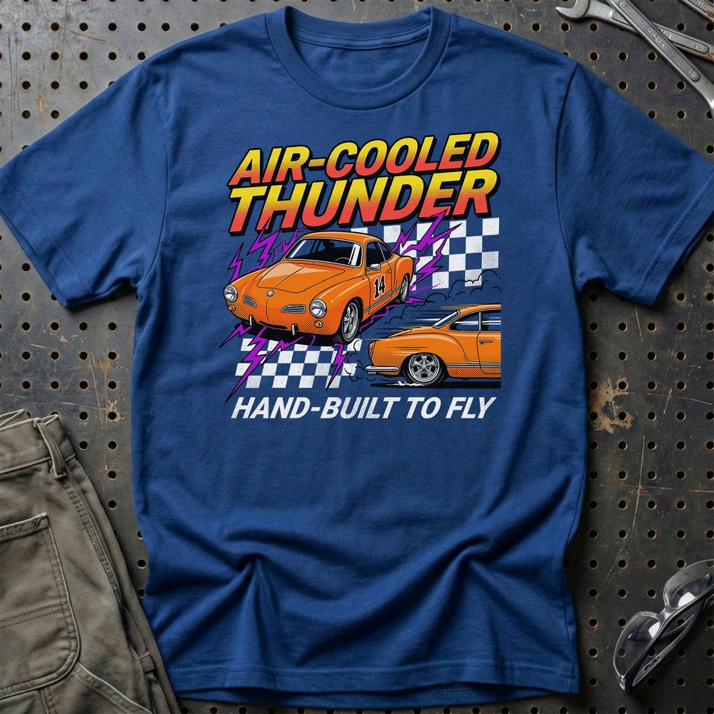 Volkswagen VW Karmann Ghia Air-Cooled Thunder Klassiker T-Shirt-Beklædning-VW-Blå Royal-S-Garage Culture Shop- garage - man cave - merchandise