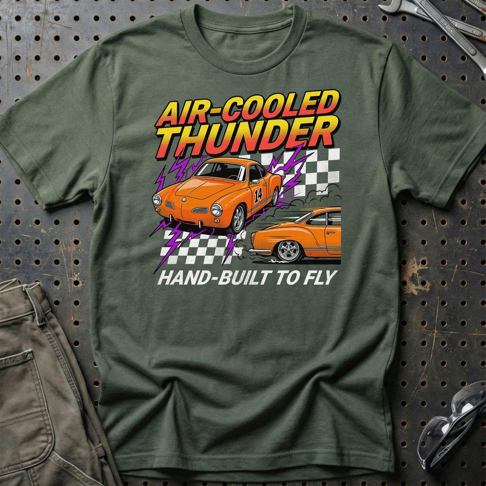 Volkswagen VW Karmann Ghia Air-Cooled Thunder Klassiker T-Shirt-Beklædning-VW-Grøn Militær-S-Garage Culture Shop- garage - man cave - merchandise