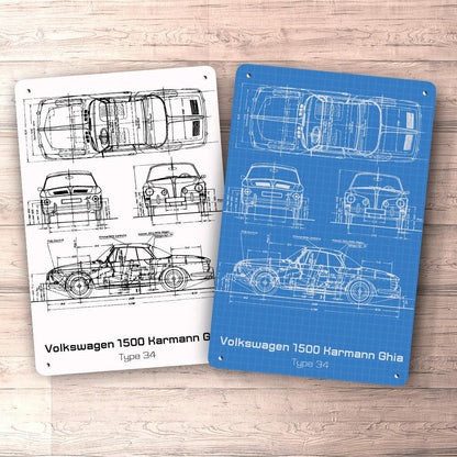 Volkswagen VW Karmann Ghia Type 34 Blueprint Skilte, Musemåtte, Dørmåtte-Blueprint-VW-Garage Culture Shop- garage - man cave - merchandise
