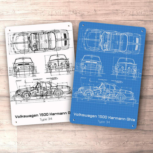 Volkswagen VW Karmann Ghia Type 34 Blueprint Skilte, Musemåtte, Dørmåtte-Blueprint-VW-Garage Culture Shop- garage - man cave - merchandise