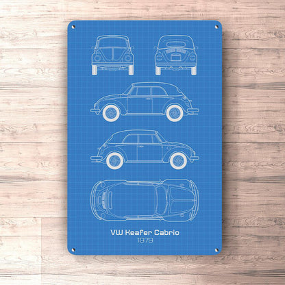 Volkswagen VW Keafer 1979 Cabrio Blueprint Skilte, Musemåtte, Dørmåtte-Blueprint-VW-Garage Culture Shop- garage - man cave - merchandise