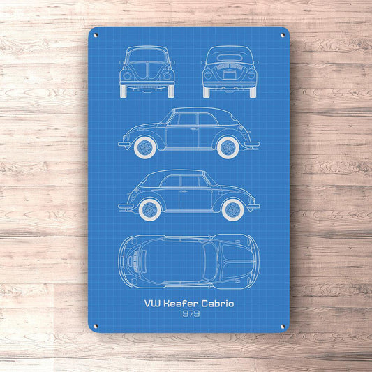 Volkswagen VW Keafer 1979 Cabrio Blueprint Skilte, Musemåtte, Dørmåtte-Blueprint-VW-Garage Culture Shop- garage - man cave - merchandise