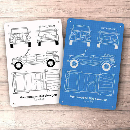 Volkswagen VW Kübelwagen Type 82 Blueprint Skilte, Musemåtte, Dørmåtte , Plakat-Blueprint-VW-Garage Culture Shop- garage - man cave - merchandise
