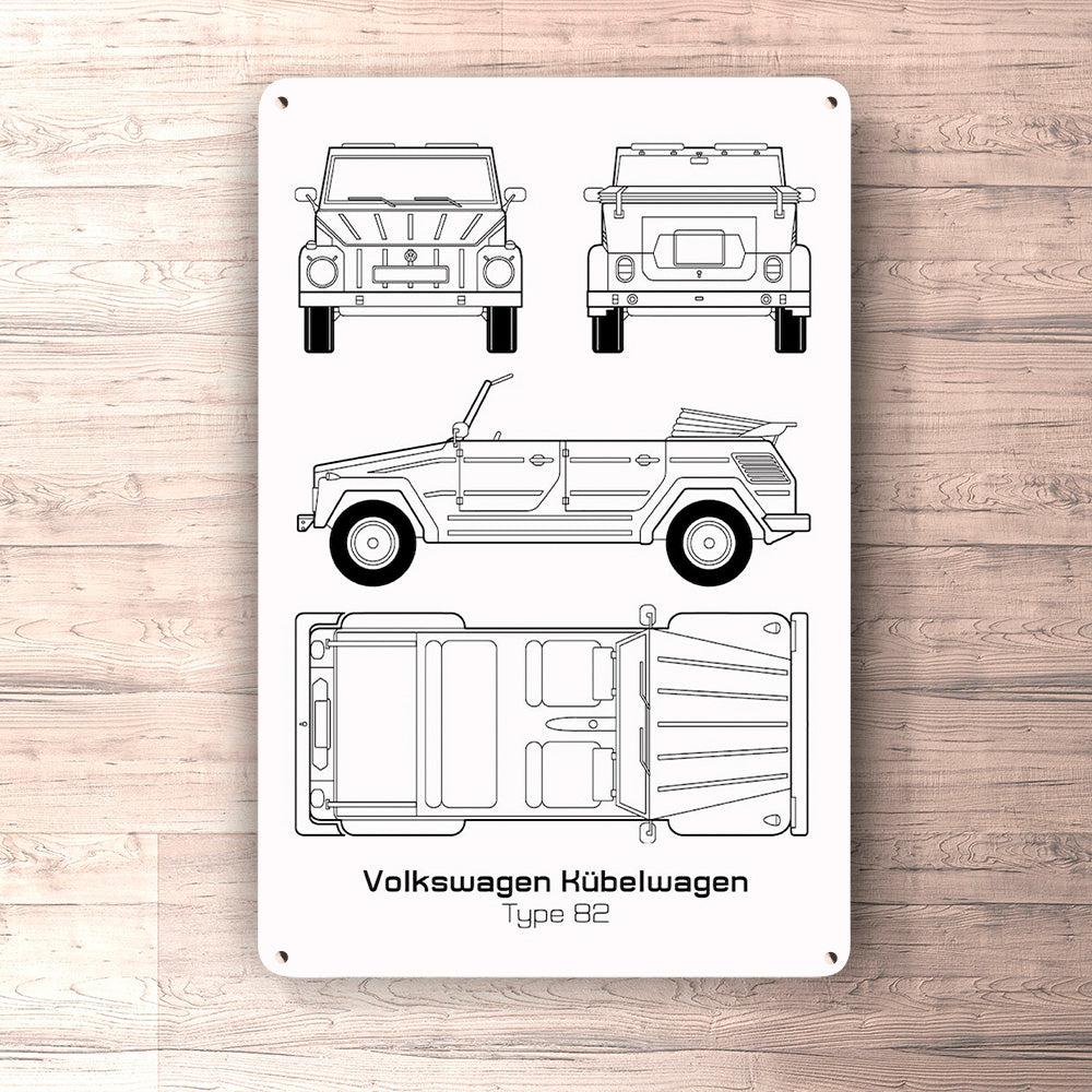 Volkswagen VW Kübelwagen Type 82 Blueprint Skilte, Musemåtte, Dørmåtte-Blueprint-VW-Garage Culture Shop- garage - man cave - merchandise