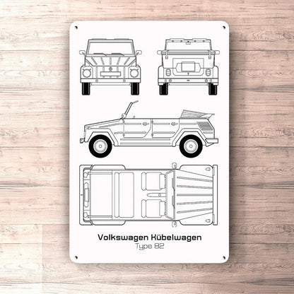 Volkswagen VW Kübelwagen Type 82 Blueprint Skilte, Musemåtte, Dørmåtte-Blueprint-VW-Garage Culture Shop- garage - man cave - merchandise