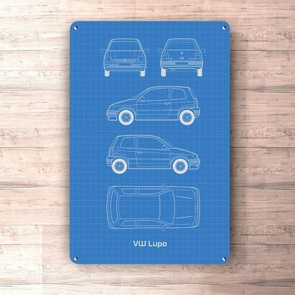 Volkswagen VW Lupo Blueprint Skilte, Musemåtte, Dørmåtte-Blueprint-VW-Garage Culture Shop- garage - man cave - merchandise