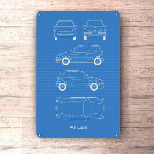 Volkswagen VW Lupo Blueprint Skilte, Musemåtte, Dørmåtte-Blueprint-VW-Garage Culture Shop- garage - man cave - merchandise