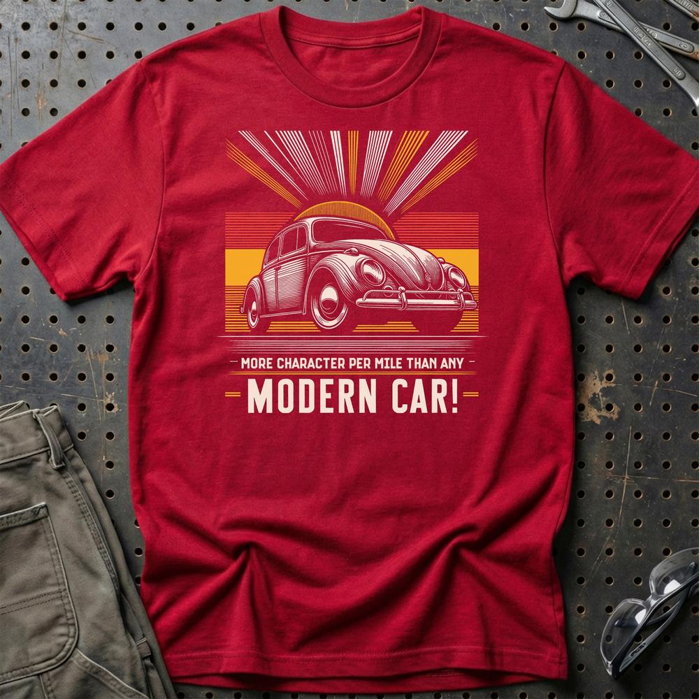 Volkswagen VW - More Character Per Mile Than Any Modern Car! T-Shirt-Beklædning-VW-Rød-S-Garage Culture Shop- garage - man cave - merchandise