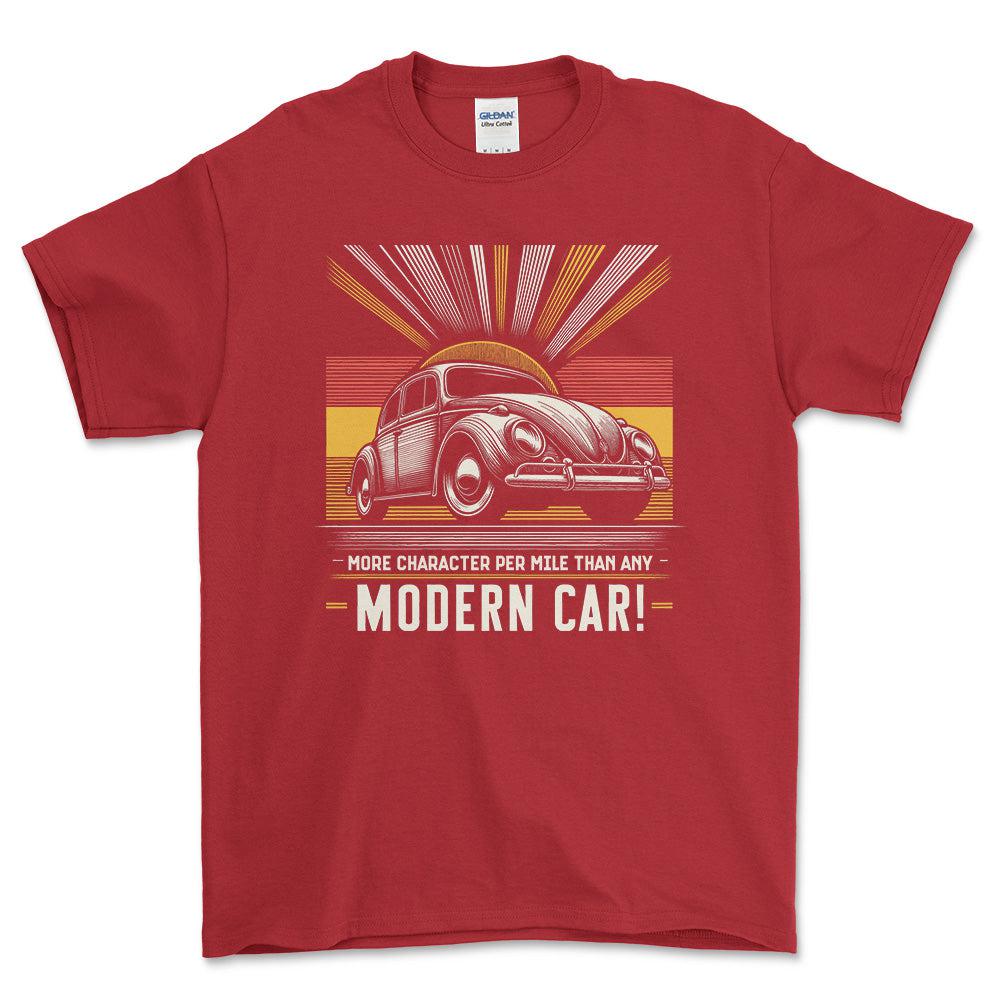 Volkswagen VW - More Character Per Mile Than Any Modern Car! - Unisex T-Shirt , Bomuld-Beklædning-VW-Rød-S-Forside-Garage Culture Shop- garage - man cave - merchandise