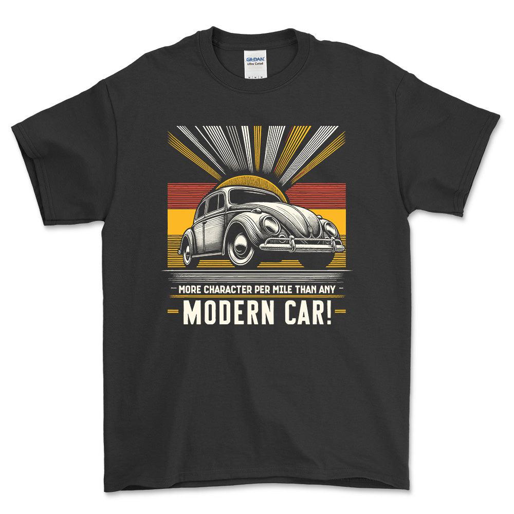 Volkswagen VW - More Character Per Mile Than Any Modern Car! - Unisex T-Shirt , Bomuld-Beklædning-VW-Sort-S-Forside-Garage Culture Shop- garage - man cave - merchandise