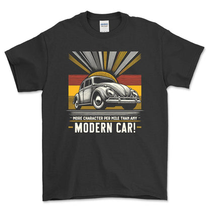 Volkswagen VW - More Character Per Mile Than Any Modern Car! - Unisex T-Shirt , Bomuld-Beklædning-VW-Sort-S-Forside-Garage Culture Shop- garage - man cave - merchandise