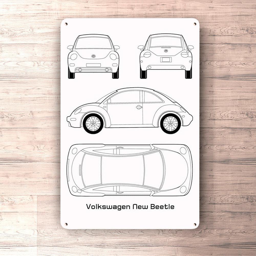 Volkswagen VW New Beetle Blueprint Skilte, Musemåtte, Dørmåtte-Blueprint-VW-Garage Culture Shop- garage - man cave - merchandise
