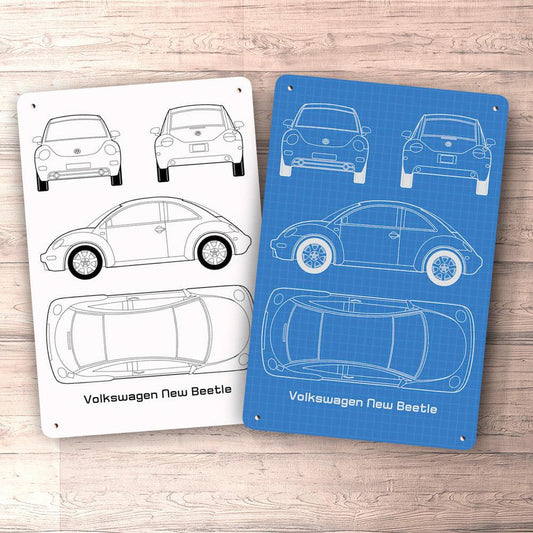 Volkswagen VW New Beetle Blueprint Skilte, Musemåtte, Dørmåtte-Blueprint-VW-Garage Culture Shop- garage - man cave - merchandise