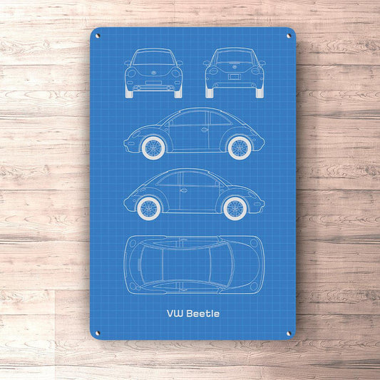 Volkswagen VW New Beetle Blueprint Skilte, Musemåtte, Dørmåtte-Blueprint-VW-Garage Culture Shop- garage - man cave - merchandise