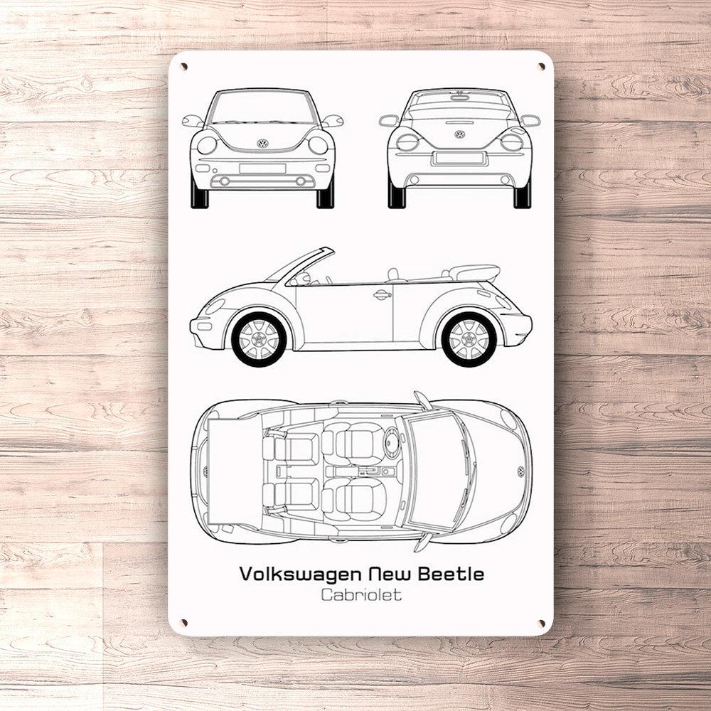 Volkswagen VW New Beetle Cabriolet Blueprint Skilte, Musemåtte, Dørmåtte-Blueprint-VW-Garage Culture Shop- garage - man cave - merchandise