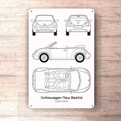 Volkswagen VW New Beetle Cabriolet Blueprint Skilte, Musemåtte, Dørmåtte-Blueprint-VW-Garage Culture Shop- garage - man cave - merchandise