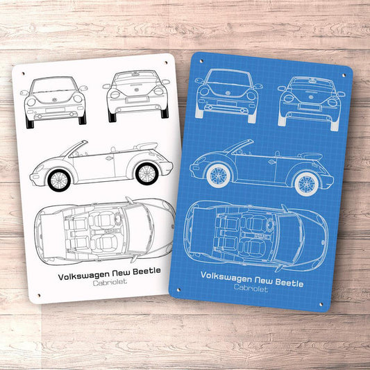 Volkswagen VW New Beetle Cabriolet Blueprint Skilte, Musemåtte, Dørmåtte-Blueprint-VW-Garage Culture Shop- garage - man cave - merchandise