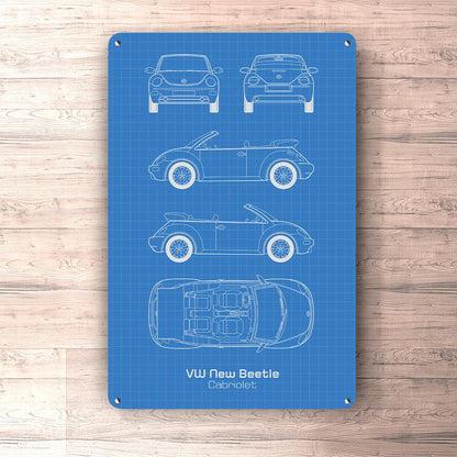 Volkswagen VW New Beetle Cabriolet Blueprint Skilte, Musemåtte, Dørmåtte-Blueprint-VW-Garage Culture Shop- garage - man cave - merchandise