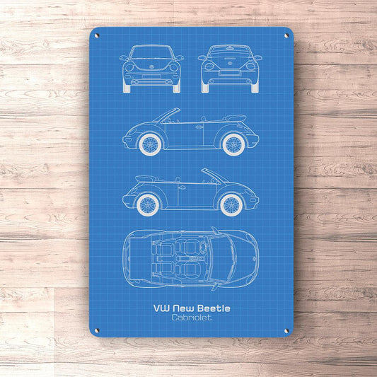 Volkswagen VW New Beetle Cabriolet Blueprint Skilte, Musemåtte, Dørmåtte-Blueprint-VW-Garage Culture Shop- garage - man cave - merchandise