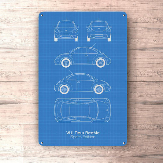 Volkswagen VW New Beetle Sport Edition Blueprint Skilte, Musemåtte, Dørmåtte-Blueprint-VW-Garage Culture Shop- garage - man cave - merchandise