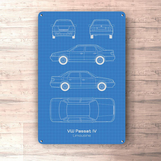 Volkswagen VW Passat IV Limousine Blueprint Skilte, Musemåtte, Dørmåtte-Blueprint-VW-Garage Culture Shop- garage - man cave - merchandise