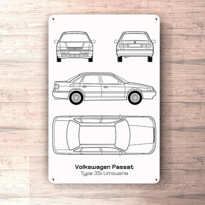 Volkswagen VW Passat Type 35I Limousine Blueprint Skilte, Musemåtte, Dørmåtte-Blueprint-VW-Garage Culture Shop- garage - man cave - merchandise