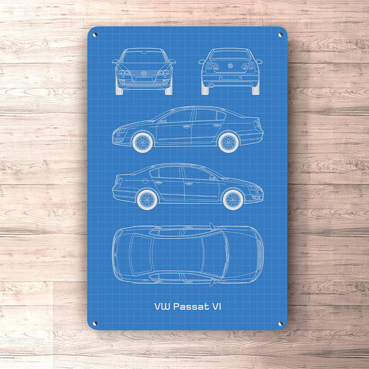 Volkswagen VW Passat VI Blueprint Skilte, Musemåtte, Dørmåtte-Blueprint-VW-Garage Culture Shop- garage - man cave - merchandise
