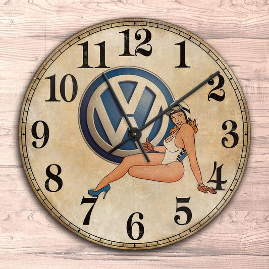 Volkswagen VW Pin-Up Vintage Vægur Rundt-Clock-VW-Garage Culture Shop- garage - man cave - merchandise