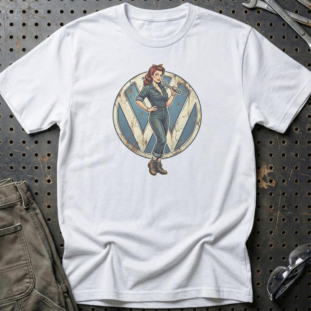Volkswagen VW Pinup - Unisex T-Shirt , Bomuld-Beklædning-VW-Hvid-S-Garage Culture Shop- garage - man cave - merchandise