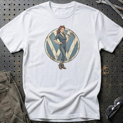 Volkswagen VW Pinup - Unisex T-Shirt , Bomuld-Beklædning-VW-Hvid-S-Garage Culture Shop- garage - man cave - merchandise