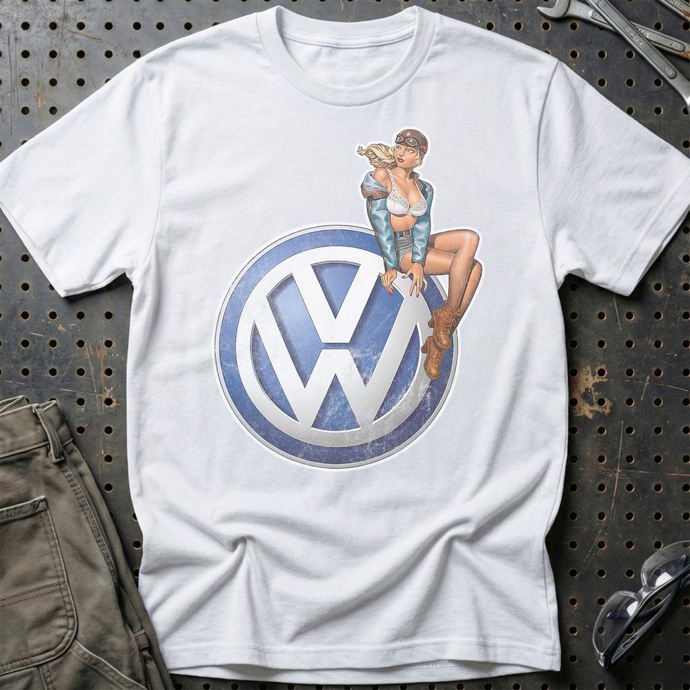 Volkswagen VW Pinup - Unisex T-Shirt , Bomuld-Beklædning-VW-Hvid-S-Garage Culture Shop- garage - man cave - merchandise