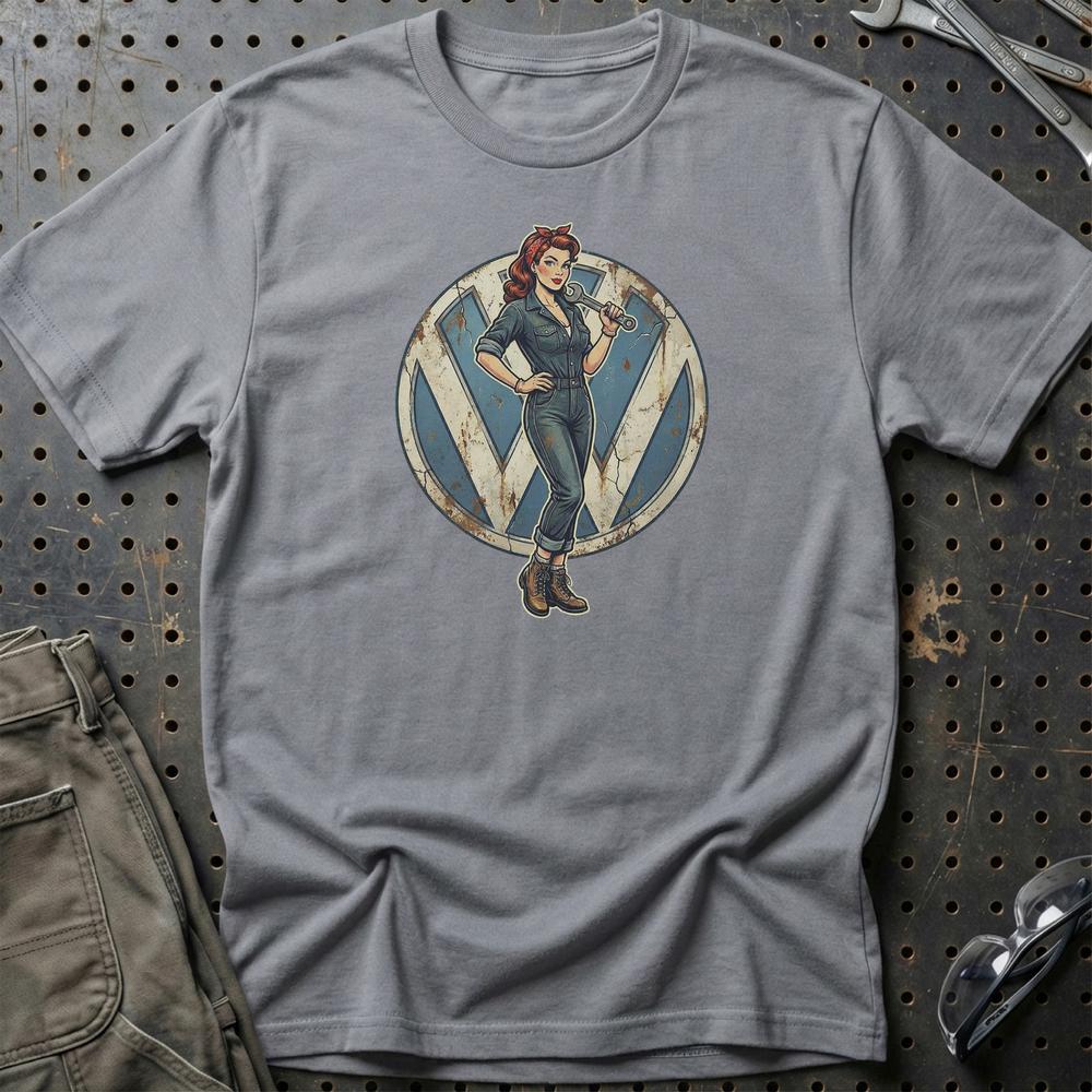 Volkswagen VW Pinup - Unisex T-Shirt , Bomuld-Beklædning-VW-Grå Sport-S-Garage Culture Shop- garage - man cave - merchandise