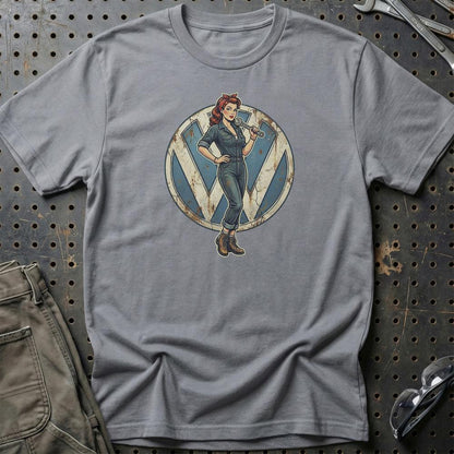 Volkswagen VW Pinup - Unisex T-Shirt , Bomuld-Beklædning-VW-Grå Sport-S-Garage Culture Shop- garage - man cave - merchandise