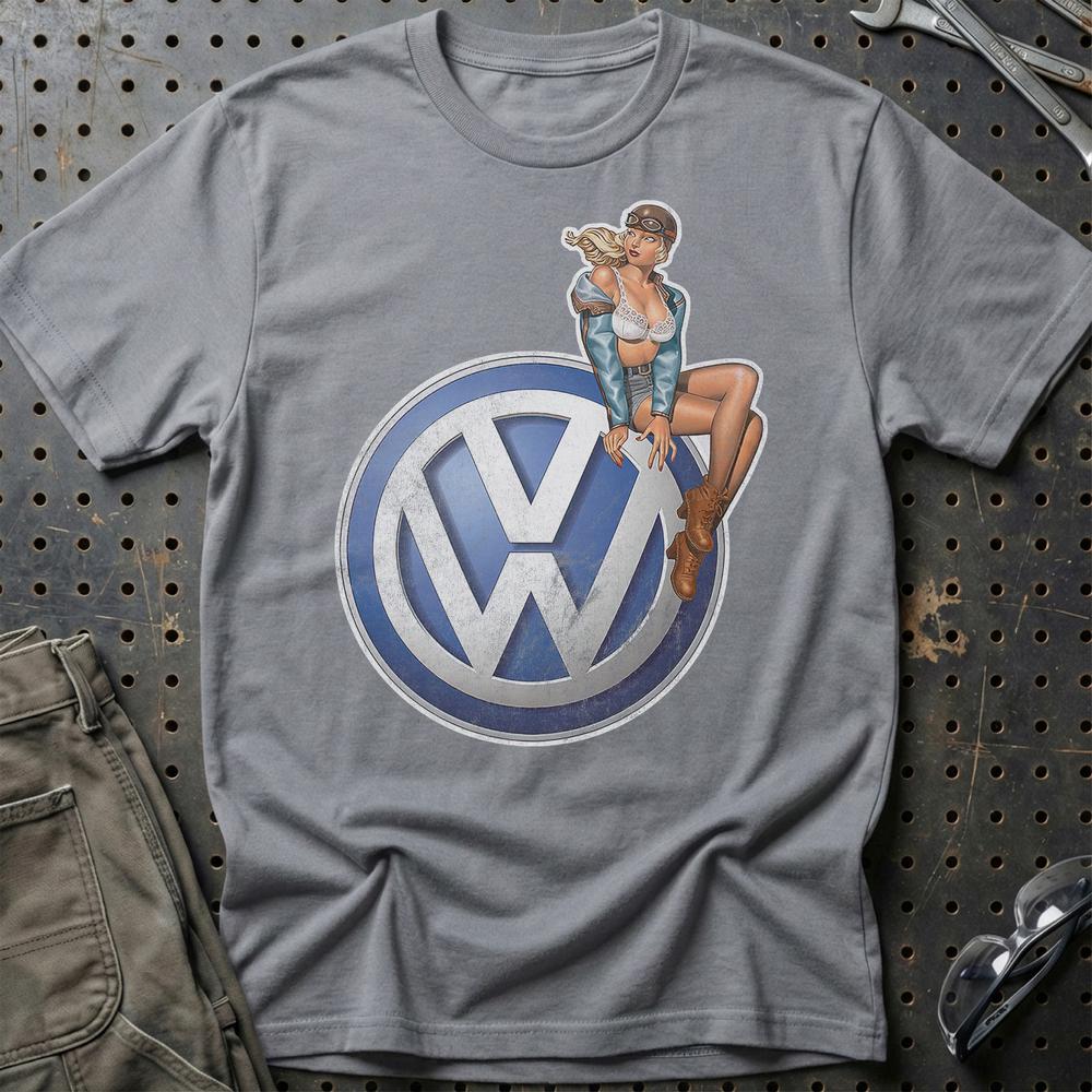 Volkswagen VW Pinup - Unisex T-Shirt , Bomuld-Beklædning-VW-Grå Sport-S-Garage Culture Shop- garage - man cave - merchandise