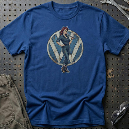 Volkswagen VW Pinup - Unisex T-Shirt , Bomuld-Beklædning-VW-Blå Royal-S-Garage Culture Shop- garage - man cave - merchandise