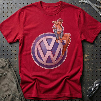 Volkswagen VW Pinup - Unisex T-Shirt , Bomuld-Beklædning-VW-Rød-S-Garage Culture Shop- garage - man cave - merchandise