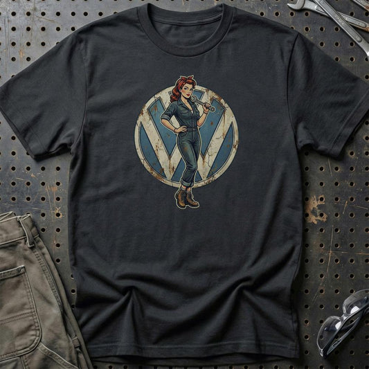 Volkswagen VW Pinup - Unisex T-Shirt , Bomuld-Beklædning-VW-Sort-S-Garage Culture Shop- garage - man cave - merchandise