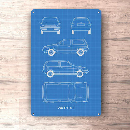 Volkswagen VW Polo II Blueprint Skilte, Musemåtte, Dørmåtte-Blueprint-VW-Garage Culture Shop- garage - man cave - merchandise