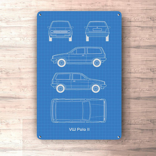 Volkswagen VW Polo II Blueprint Skilte, Musemåtte, Dørmåtte-Blueprint-VW-Garage Culture Shop- garage - man cave - merchandise