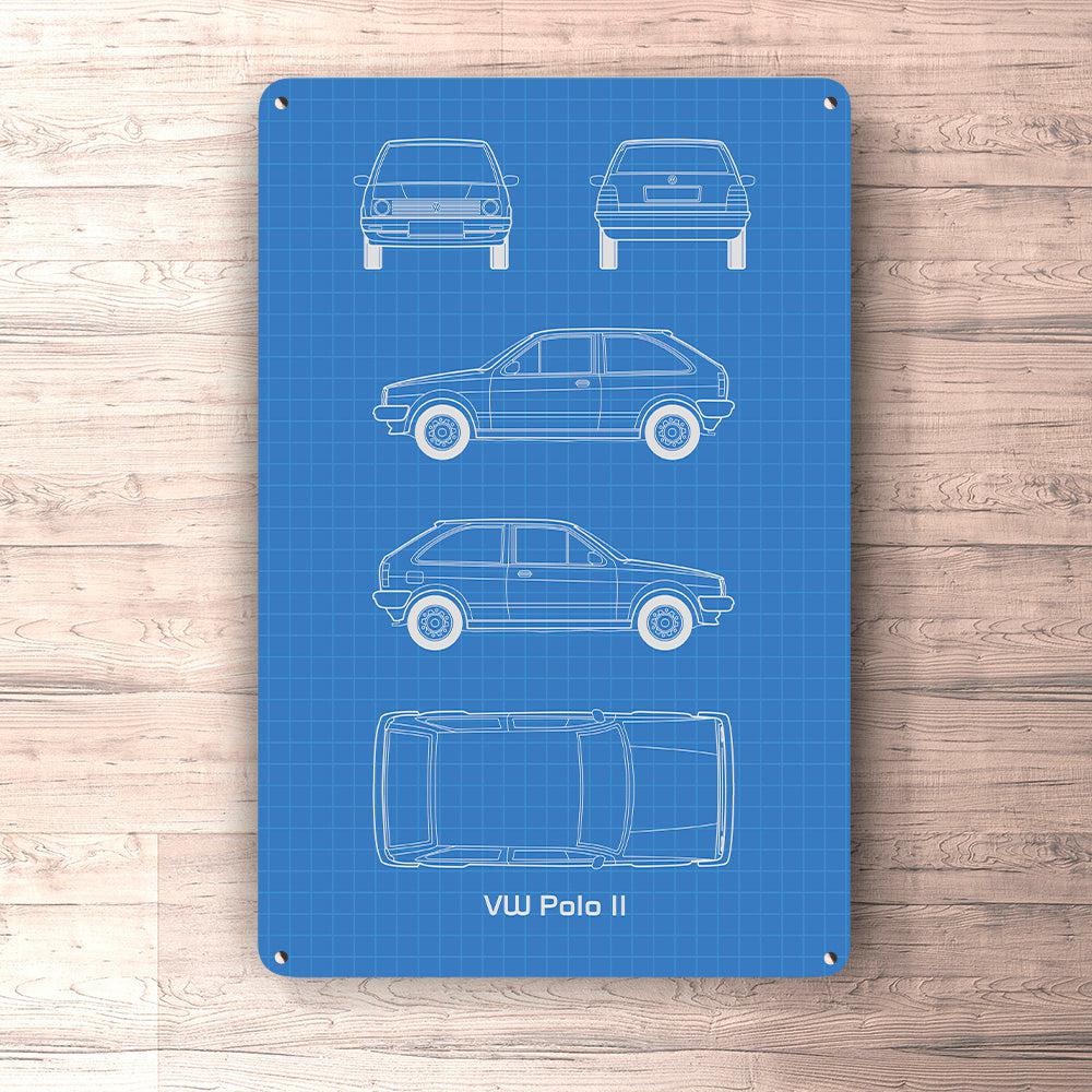 Volkswagen VW Polo II Coupe Blueprint Skilte, Musemåtte, Dørmåtte-Blueprint-VW-Garage Culture Shop- garage - man cave - merchandise