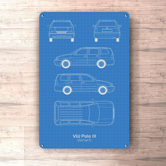 Volkswagen VW Polo III Variant Blueprint Skilte, Musemåtte, Dørmåtte-Blueprint-VW-Garage Culture Shop- garage - man cave - merchandise