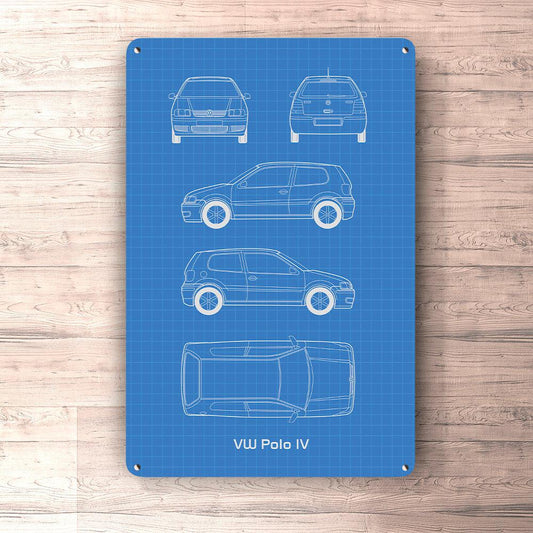 Volkswagen VW Polo IV 2 Door Blueprint Skilte, Musemåtte, Dørmåtte-Blueprint-VW-Garage Culture Shop- garage - man cave - merchandise