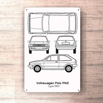 Volkswagen VW Polo Mk2 Type 86C Blueprint Skilte, Musemåtte, Dørmåtte , Plakat-Blueprint-VW-Garage Culture Shop- garage - man cave - merchandise