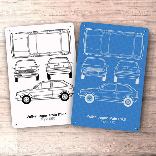 Volkswagen VW Polo Mk2 Type 86C Blueprint Skilte, Musemåtte, Dørmåtte-Blueprint-VW-Garage Culture Shop- garage - man cave - merchandise