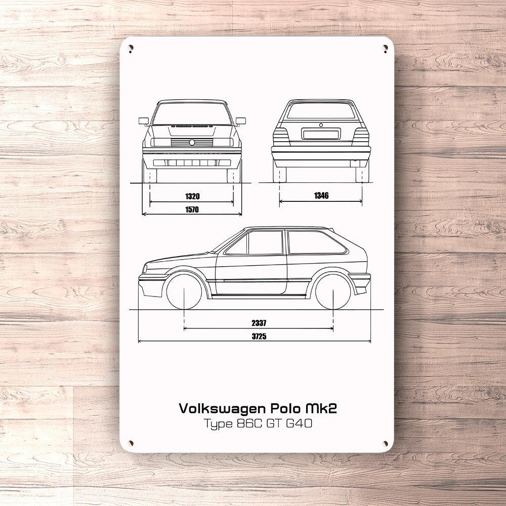 Volkswagen VW Polo Mk2 Type 86C Gt G40 Blueprint Skilte, Musemåtte, Dørmåtte-Blueprint-VW-Garage Culture Shop- garage - man cave - merchandise