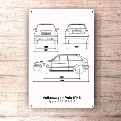 Volkswagen VW Polo Mk2 Type 86C Gt G40 Blueprint Skilte, Musemåtte, Dørmåtte-Blueprint-VW-Garage Culture Shop- garage - man cave - merchandise