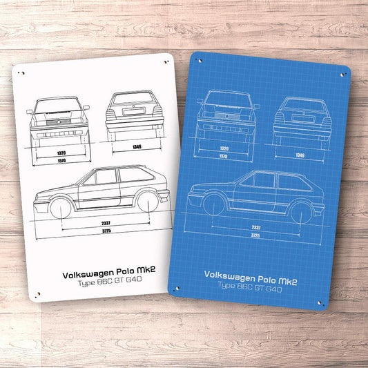 Volkswagen VW Polo Mk2 Type 86C Gt G40 Blueprint Skilte, Musemåtte, Dørmåtte-Blueprint-VW-Garage Culture Shop- garage - man cave - merchandise