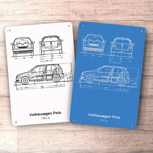 Volkswagen VW Polo Mkiii Blueprint Skilte, Musemåtte, Dørmåtte-Blueprint-VW-Garage Culture Shop- garage - man cave - merchandise